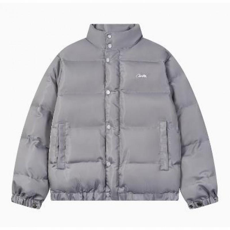 Mens Winter Embroidered Loose Fit Padded Jacket Warm Stand Collar Cotton Coat Teens