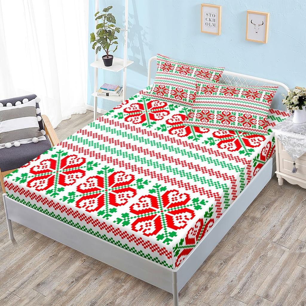 Sheet Three-Piece Bedspread Pillowcase Christmas Mattress Protective Cover