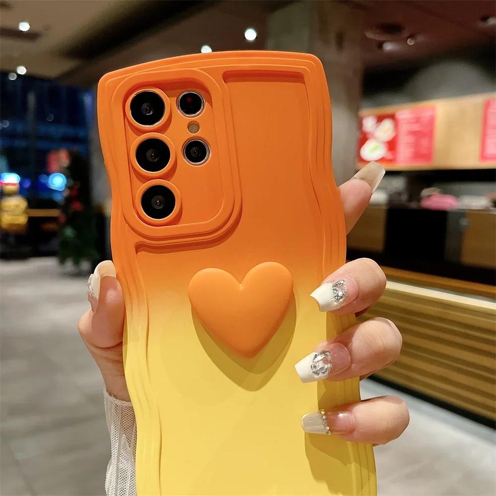 Милый Чехол-Браслет в Форме Сердца Любви для Samsung Galaxy S23 S24 S2 Ultra S22 S21 Plus S20 FE A4 A34 A3 A2 Ремешок-Шнурок Градиентный Чехол