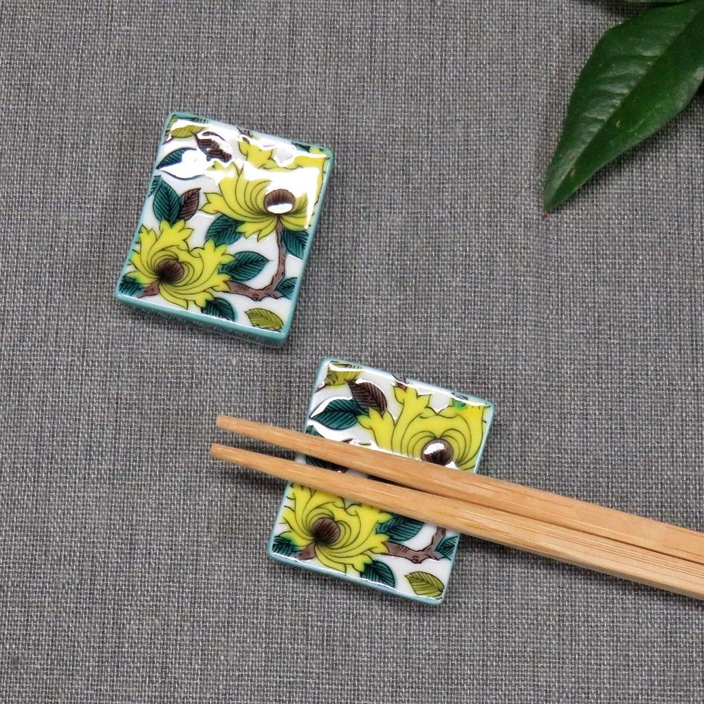 Stylish Kutani Ware Pair Chopstick Rest Peony Made in Japan Set, Design, Ceramic,