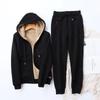 Women's Fleece-Lined Fashion Set: Autumn/Winter Hooded Cardigan and Slimming Joggers.