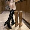 Women Platform Knee High Boots Autumn New Patent Leather Side Zipper Long Boots Woman Black High Heel Knight Botas Mujer