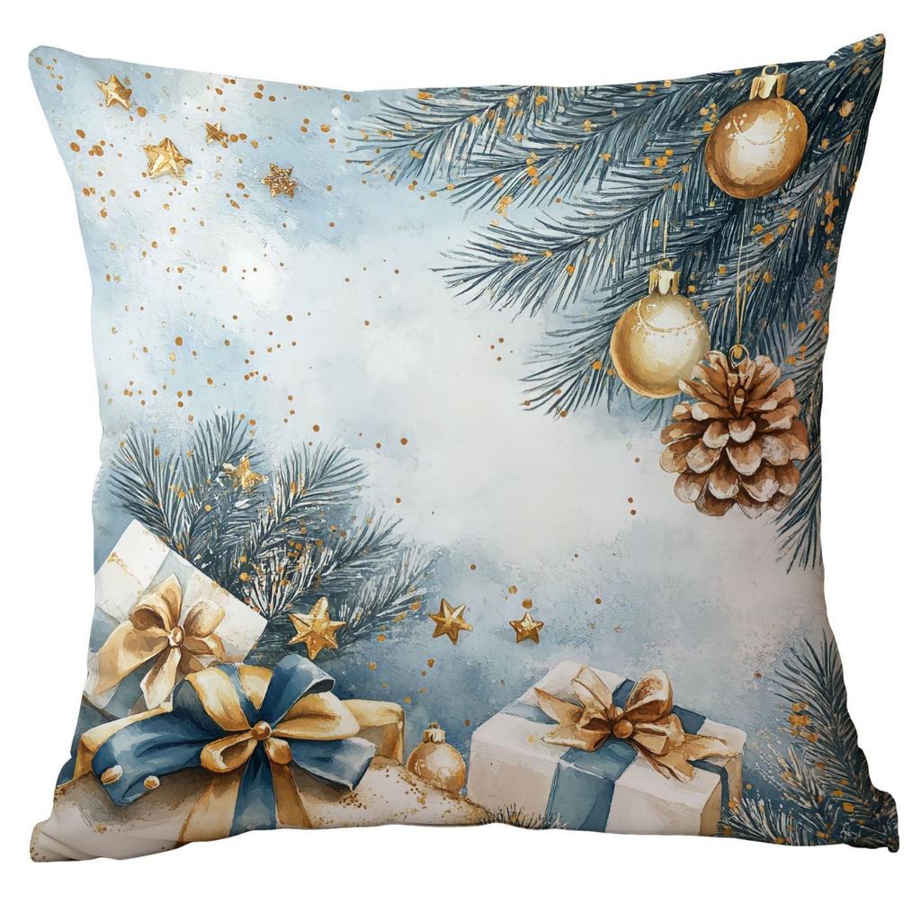 Новая Рождественская наволочка Домашнее Рождественское украшение Подушка Синие елочные шары Сосна Снежная сцена
