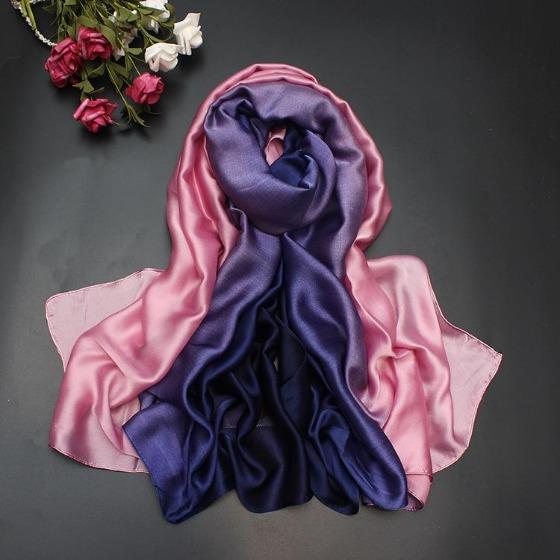 190*110cm Women Chiffon Scarf Gradient Color Protection Spring Summer Multicolor Printed Shawl Poncho Beach Luxury Ladies Retro