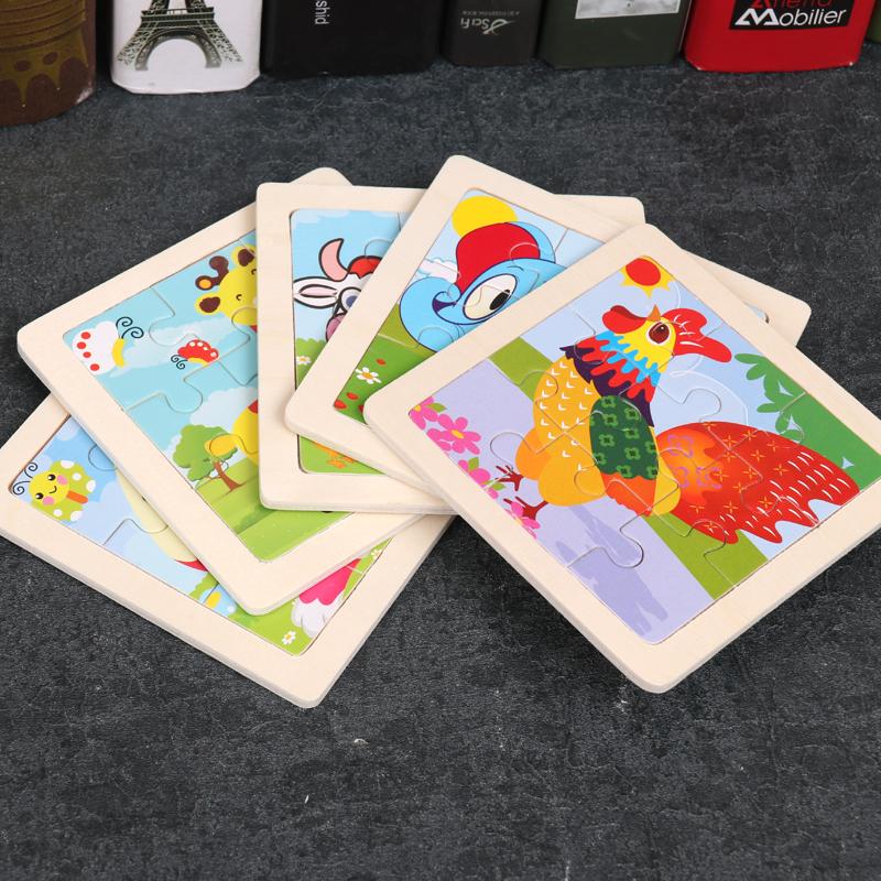 9 Pieces Montessori Wooden Kid Toy 3D Children Education Materials Cartoon Dinosaur Transportation Puzzles Learning Toys