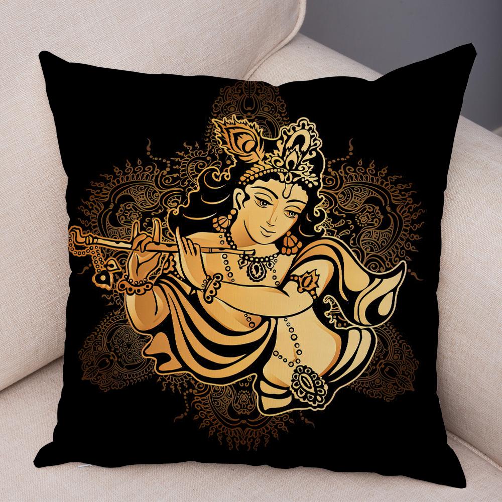 Indian God Ganesha Cushion Cover Colorful Psychedelic Art Print Soft Linen Yoga Room Home Decor Pillow Case