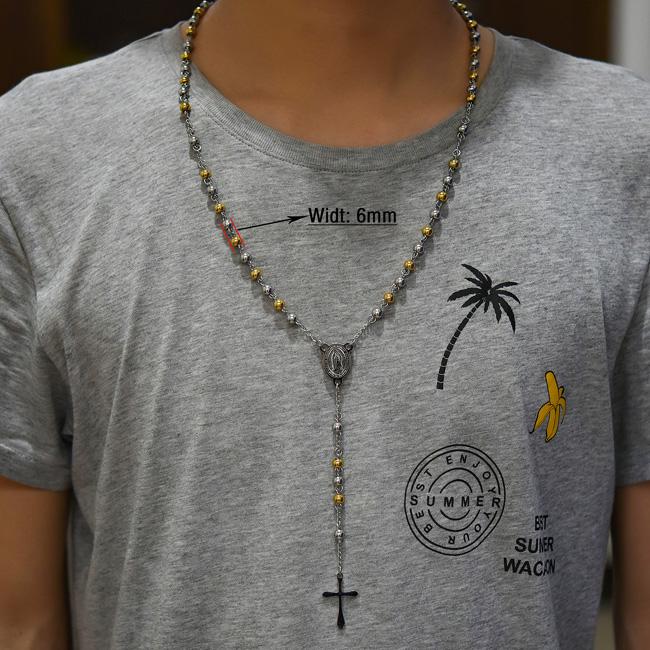 Нержавеющая сталь Розарий Ожерелье для Мужчин Женщин Религиозный Шарик Бусины Цепочка Христианский Монета Крест Подвеска Иисус Ювелирные Изделия Аксессуары