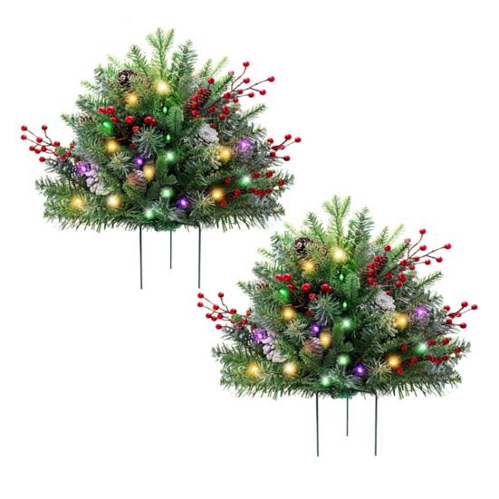 Предварительно освещенная рождественская елка, наполнитель для урны, работающая от батареек искусственная рождественская елка с шишками, ягодами, праздничный наполнитель для кашпо на крыльце с треножным колышком и светодиодами