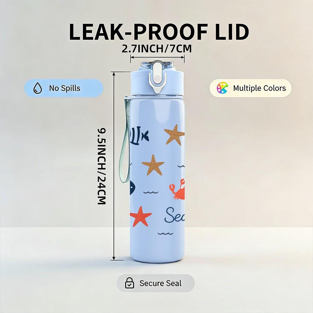 1PC Anchor Star Ocean Seamless Pattern 750ml Color Plastic Sports Water Bottle Leakproof Flip Straw Lid Suitable for Sports Office Home Use