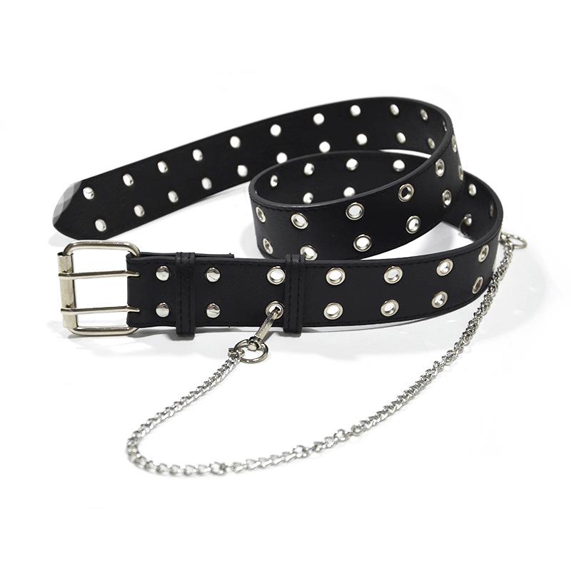 Женский ремень в стиле панк с двухрядной пряжкой и круглыми отверстиями