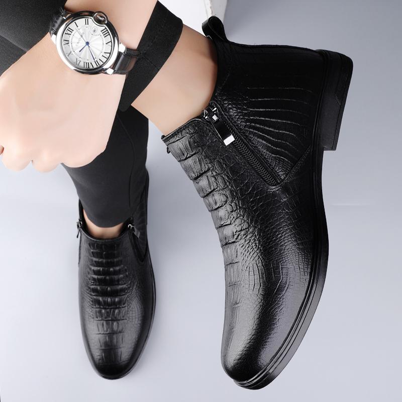 Роскошные брендовые зимние плюшевые мужские ботинки «Челси», кожаные мужские дизайнерские ботильоны, модные повседневные деловые черные ботинки, ковбойские сапоги