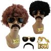 Hippie Cosplay Fantasy Afro Hair Wigs Eyeglasses Necklace 70S 80S Disco Party Disguise Costume Accessories Men Fantasia Props