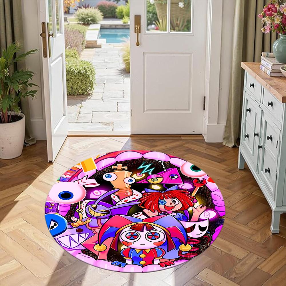 Pomni Round Floor Rug Design for Living Rooms Dormitory Dining Room Hallway Anti-slip Round Rug Office home decor Gift for Festivals
