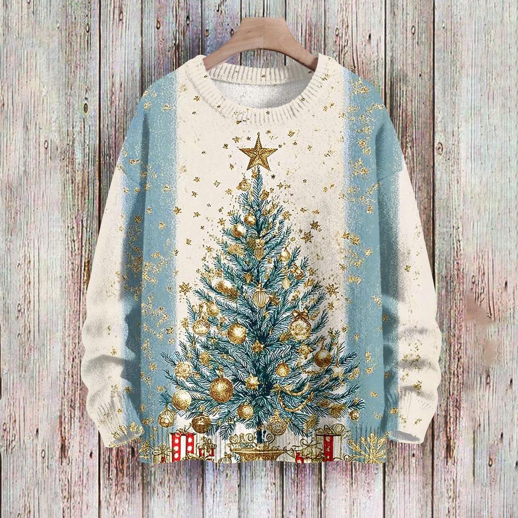 Рождественские толстовки для женщин Вязаный свитер Милая рубашка Осенний свитер с круглым вырезом Топы