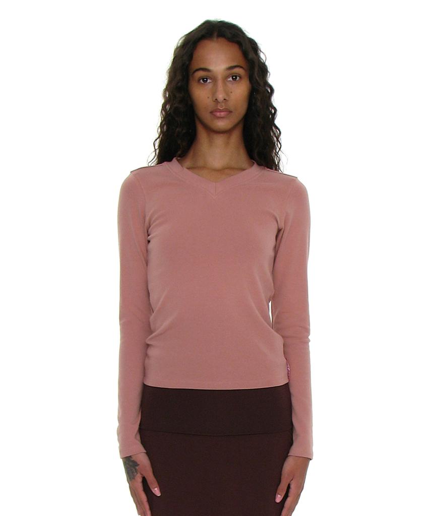 PARTIMENTO WOMEN Pwc V-Neck Baby Long Sleeve Tee_Brick