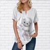 Женская летняя футболка с принтом белого кота, футболки с короткими рукавами, повседневные топы с принтом, маленький v-образный вырез с короткими рукавами