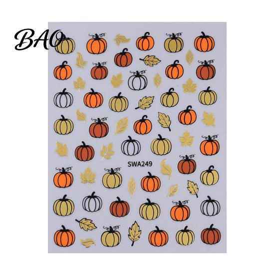 Manicure Embellishment Halloween Nail Decoration Stickers, 3D Embossed Pumpkin Ghost Bat Waterproof Accessories Decals, DIY for Holiday Party Flexible