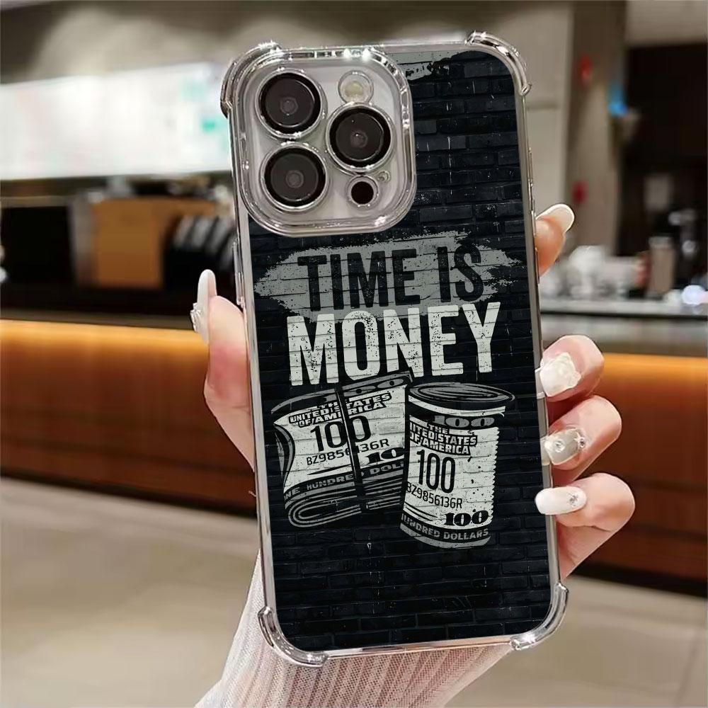 Черный Доллар Время Деньги Чехол для Телефона для iPhone 11 13 15 16 17 Pro Max 14 Plus 17Air 16E 13 Pro 12 Mini 17Pro Мягкий Прозрачный Чехол