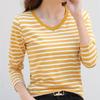 Striped V Neck T-shirt Casual Long Sleeve Top For Spring Fall Women's Clothing