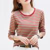 Women's Korean Style Striped Long Sleeve T-shirt, Casual Internet Celebrity Fashion Top