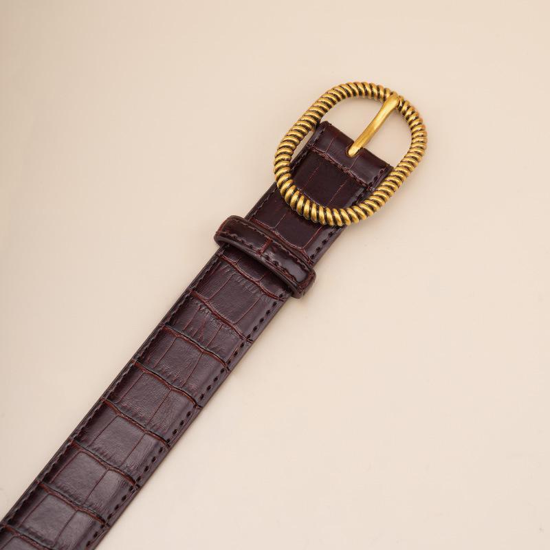 New Women's Belt Crocodile Pattern Cowhide Retro Pin Buckle Belt Fashionable Versatile Leather Belt for Women