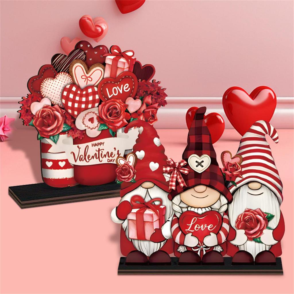 Love Car And Roses, Valentine's Day Decoration 6-piece Set, Valentine's Day Table Decoration Wooden Crafts