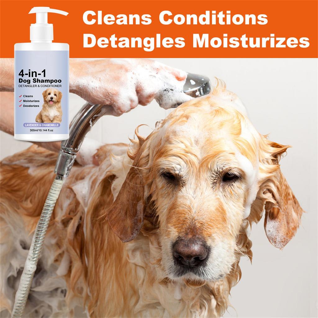 4-in-1 Calming Dog Shampoo - Cleanses Moisturizes With Lavender Chamomile - Pet-Friendly Formula 300ml