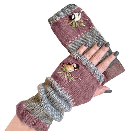 1 пара осенне-зимних перчаток без пальцев с вышивкой птиц, высокоэластичные, нескользящие, утеплители для рук