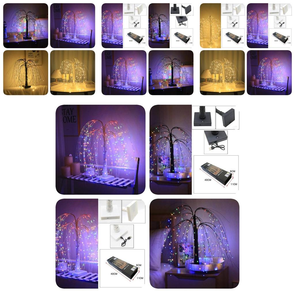 Красиво оформленная светодиодная береза 55 см в белом и черном цвете с теплым белым и цветным освещением для праздничного настроения