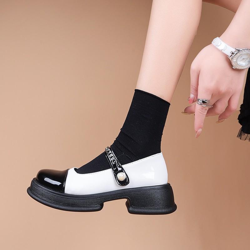 Новые маленькие кожаные туфли на толстой подошве с круглым носком, женские одинарные туфли на толстом каблуке с подошвой Matsutake по цвету