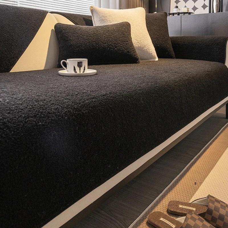 New Sofa Cushion Winter Lamb Wool Plush Thick Anti Slip Sofa Cover Universal Cloth Towel Cushion Backrest Machine Washable