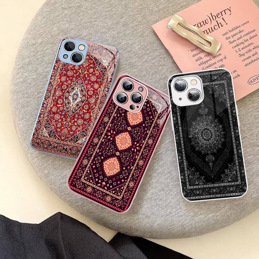 Персидский ковер Цветочный узор Закаленное стекло Для iPhone 14 13 12 11 Pro Mini XS MAX 14Plus X XS XR Чехлы