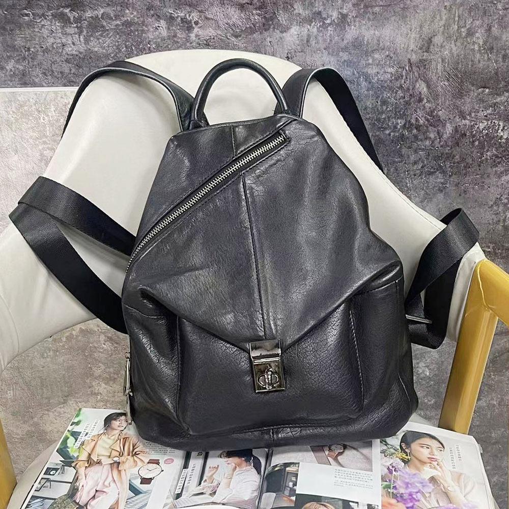 Кожаный рюкзак женский черный первый слой коровьей кожи женский рюкзак модная универсальная мягкая кожаная женская сумка