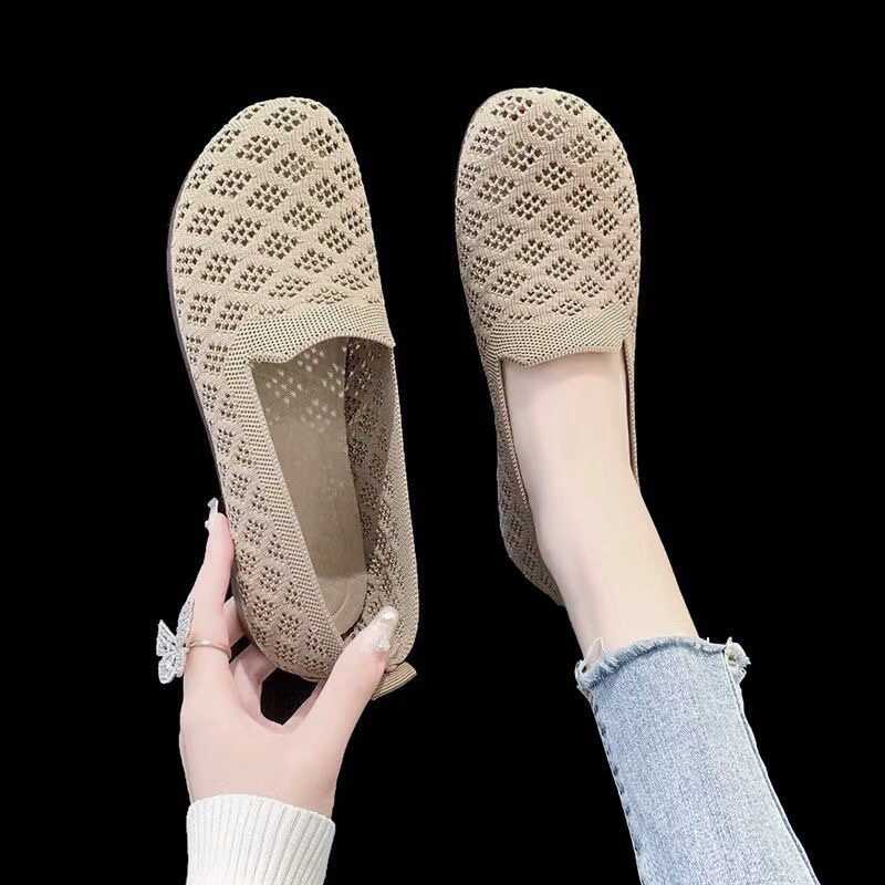 2025 летняя новая сетчатая женская обувь с мягкой подошвой, мягкая поверхность, дышащая полая плоская подошва, обувь Doudou с неглубоким горлом, одинарная обувь