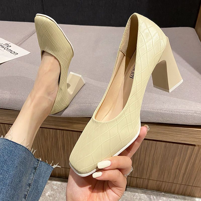 Shoes for Women 2024 Moccasins Green Ladies Summer Footwear Square Toe High Heels Pumps On Heeled Young Fashion Chic and Elegant