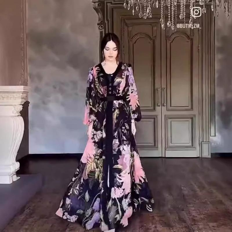 Women's Round Neck Long Sleeve Printing Dress