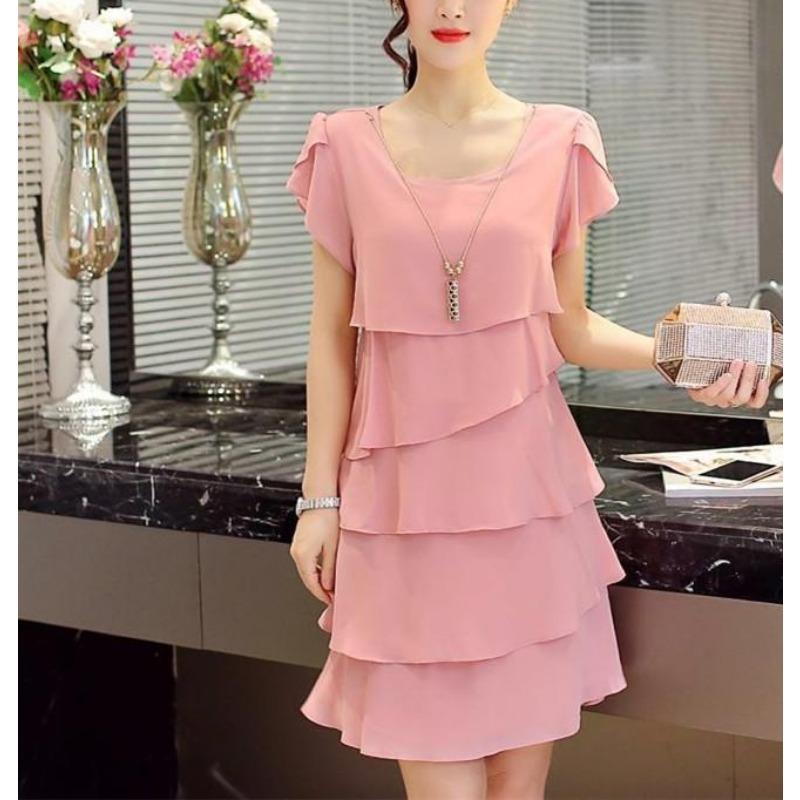 QICED Весеннее и летнее длинное шифоновое платье, женское свободное свободное тонкое платье с коротким рукавом, большой размер