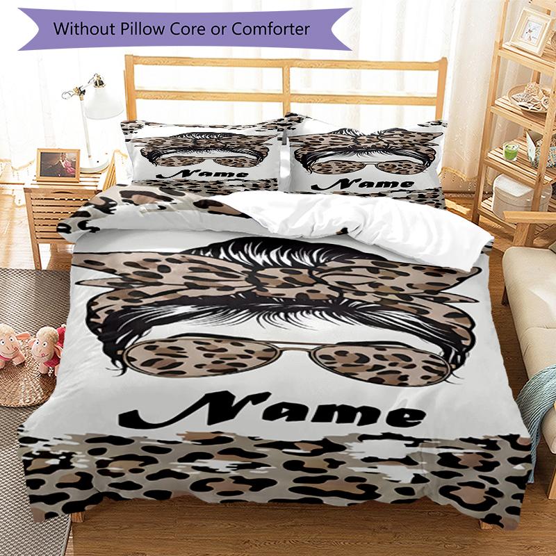 3PC Custom Name Leopard Print Style Bedding Set Duvet Cover Closure Includes 1 Duvet Cover & 2 Pillowcases for Bedroom