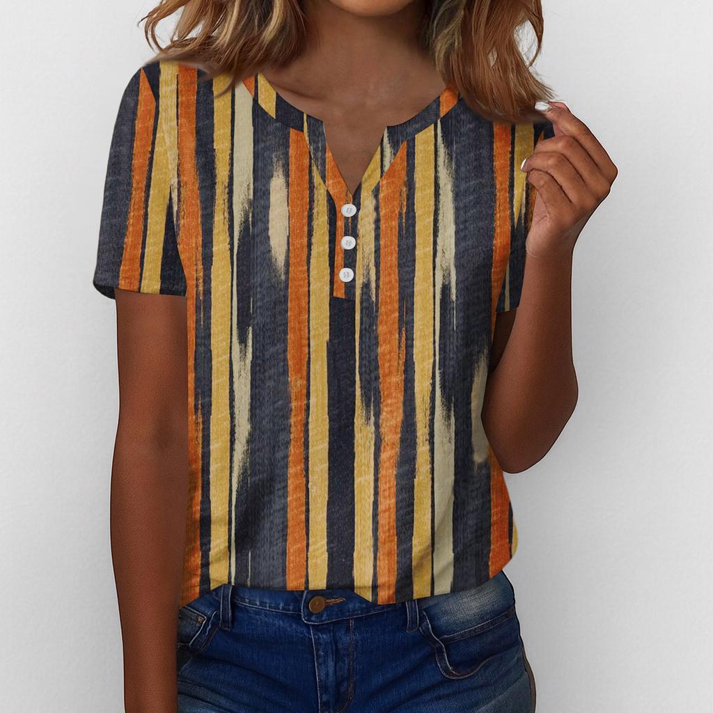 Летние топы для женщин Блузки на пуговицах для женщин Нарядные повседневные футболки с V-образным вырезом