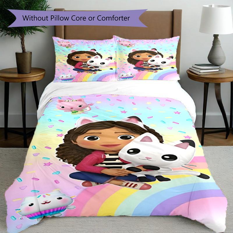 3pcs Duvet Cover Set (1*Duvet Cover + 2*Pillowcase, Without Core), Gabby's Dollhouse Print Bedding Set, Bedroom Decor, All‑Season, Birthday Gift