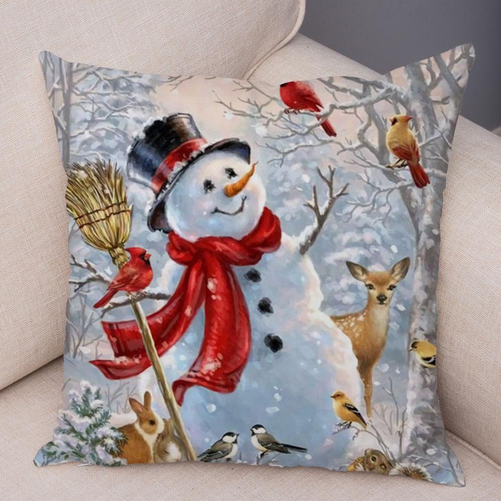 Cute Cartoon Snowman Cushion Cover Christmas Decoration Soft Plush Pillowcase Living Room Sofa Ornaments Bedroom Home