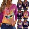 Women's T Shirt Print Button 3/4 Sleeve Daily Weekend Fashion Basic V- Neck Regular Top
