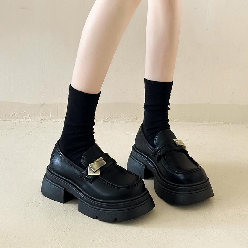 Черные туфли на платформе в британском стиле, маленькие кожаные женские, новая коллекция весна-осень 2025, ретро Мэри Джейн, лоферы на одной педали, одинарные туфли