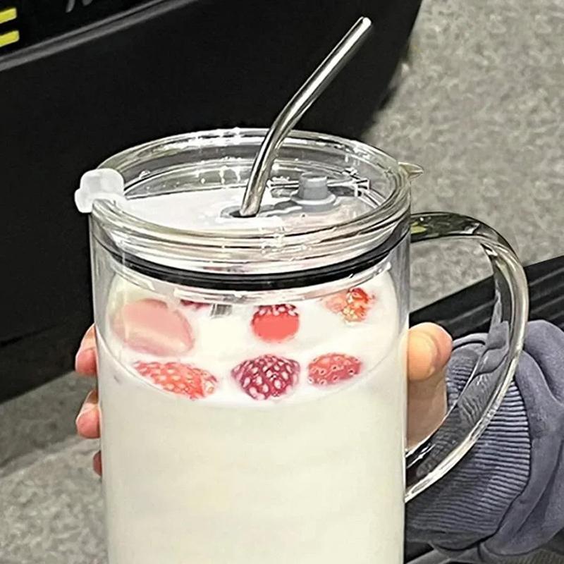 Стеклянный стакан для питья, 1 л, с крышкой и соломой, стеклянная кофейная чашка, стеклянная кружка, чашка для молочного сока, прозрачная чашка, чашки для сока, мокко