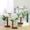 Hydroponic Plants Glass Vase Retro Pot Flower Arrangement Container Wood Frame Glass Desktop Bonsai Decoration Creative Log Style