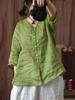 Women Vintage Chinese Style Shirts Tops Solid Color Thin Blouses Summer Seven Sleeve Button Shirts