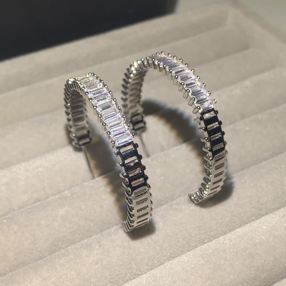 Классические роскошные ювелирные изделия, полукруглые серьги из стерлингового серебра 925 пробы, белые, прозрачные женские серьги-гвоздики с фианитом огранки принцессы