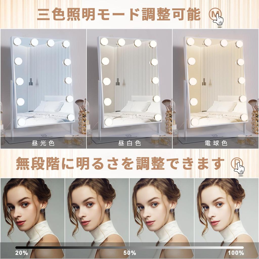 FENCHILIN Makeup Actress Tabletop Tabletop Hollywood Three Color Lighting Adjustable Includes 12 Hollywood LED 10x 360 Degree Japanese Instruction