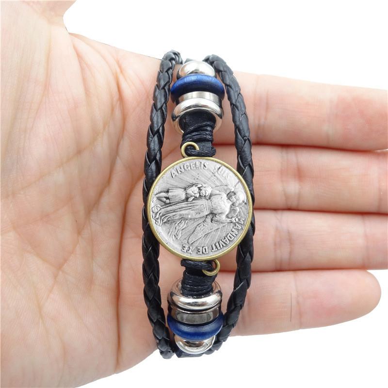 Винтажный панк-стиль Браслет из кожи и драгоценных камней Семи Архангелов для женщин и мужчин Ручной работы