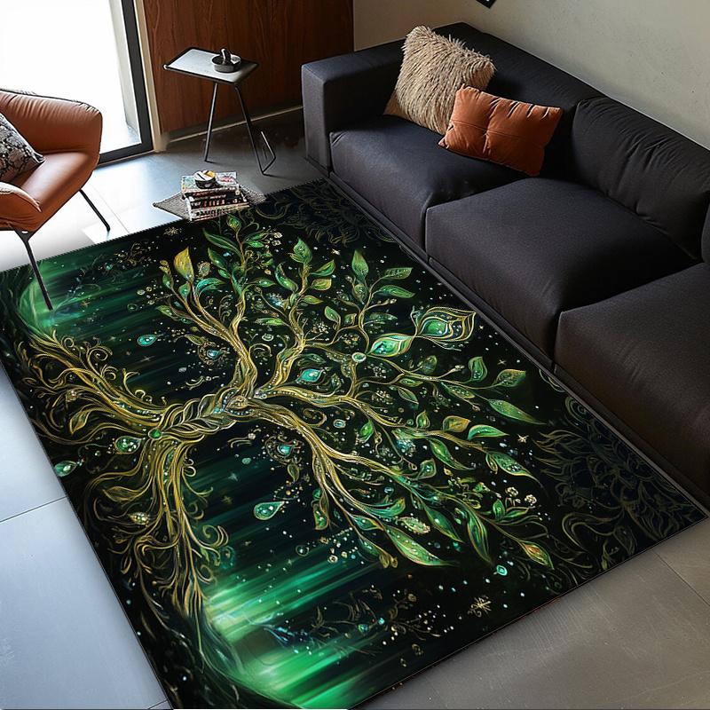 Tree of Life Rug for Spiritual Home Decor Mystical Green Forest CarpetCreate a Zen Atmosphere in Your Living RoomMeditation Gift